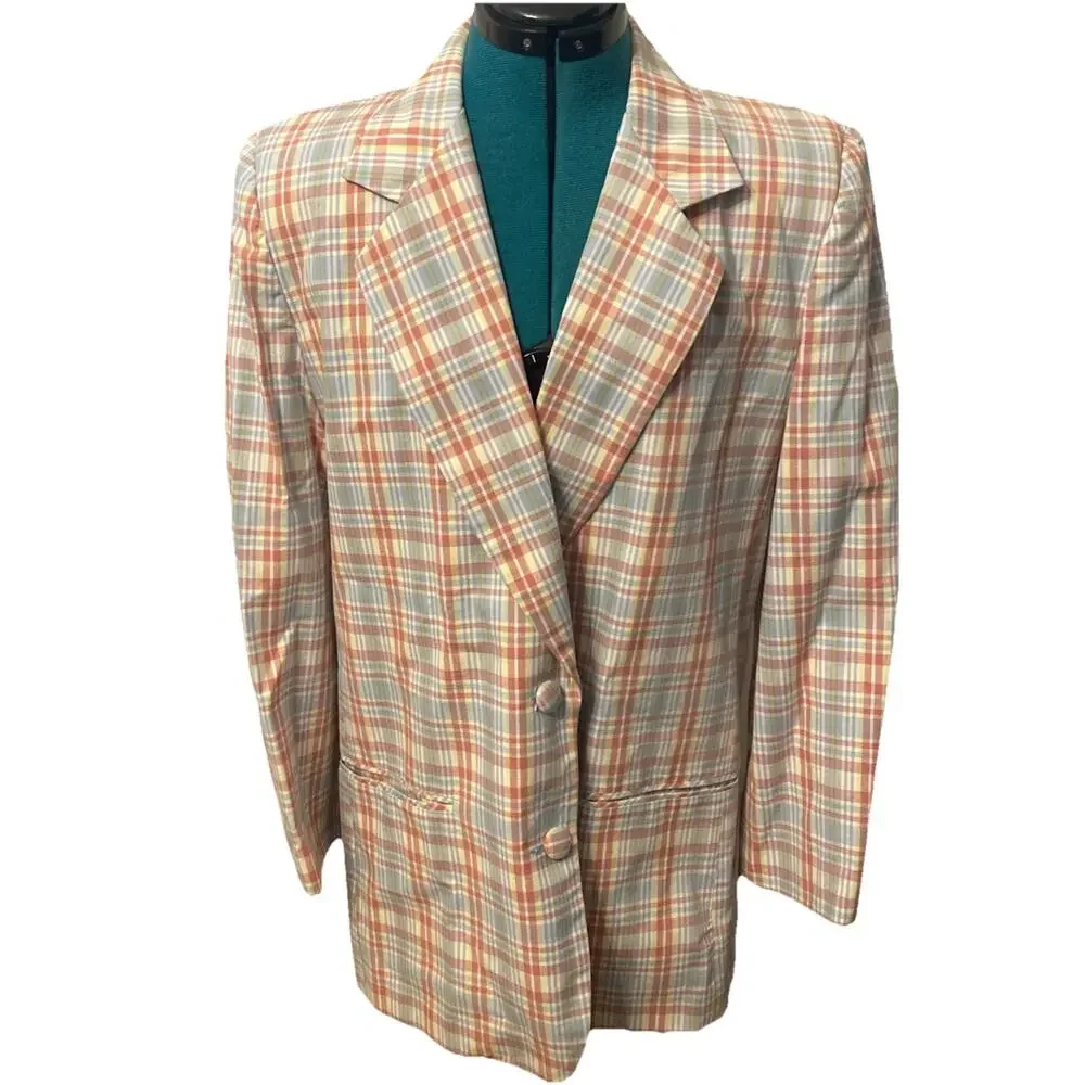 Vintage Hunt Club Womens Single Breasted One Button Cotton Plaid Blazer Size 12 - Picture 1 of 7